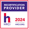 HRCI logo. Text says Recertification Provider, HRCI, 2024, HRCI.org with a purple and red letter 'h'