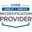 SHRM logo. Text says SHRM, SHRM-CP, SHRM-SCP, Recertification Provider.