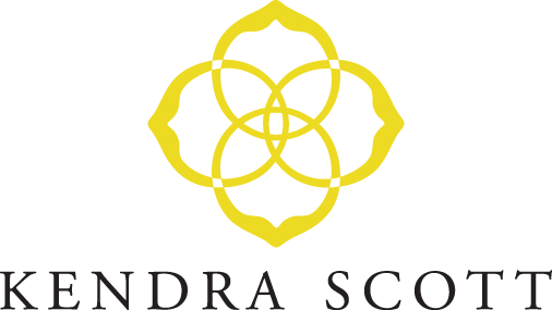 Kendra Scott Logo with gold medallion shape in the center and black lettering.