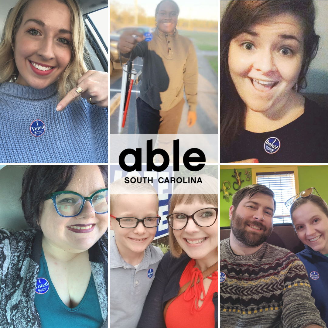 A collage of Able SC staff members taking pictures with their 