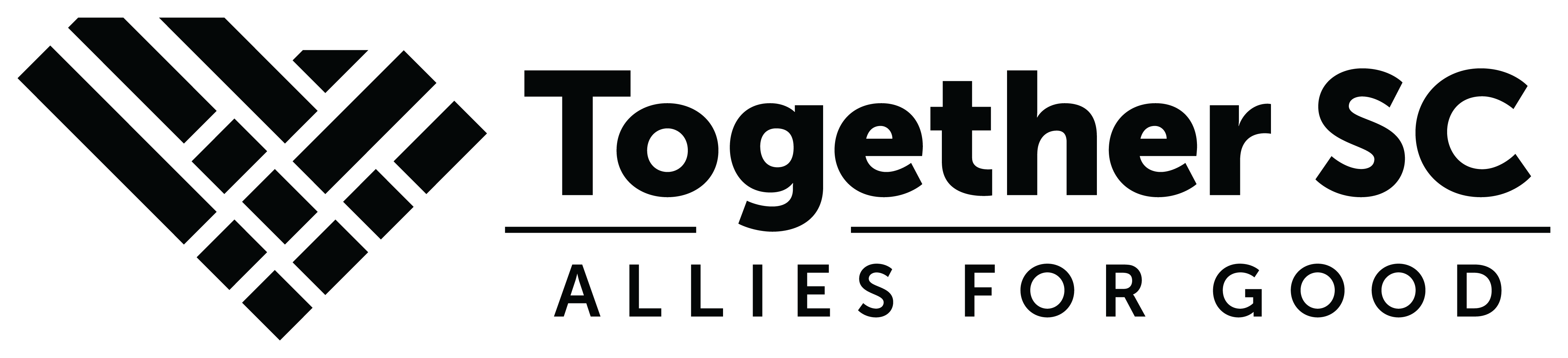 Together SC Allies for Good logo with black text and black graphic illustration of state of South Carolina